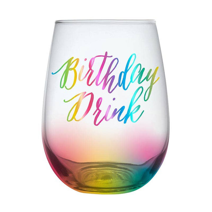 Rainbow "Birthday Drink" Wine Glass