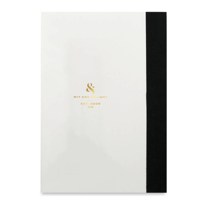 Image of back cover with brand name and established date "Wit and Delight" and "Est 2009" in gold lettering. 