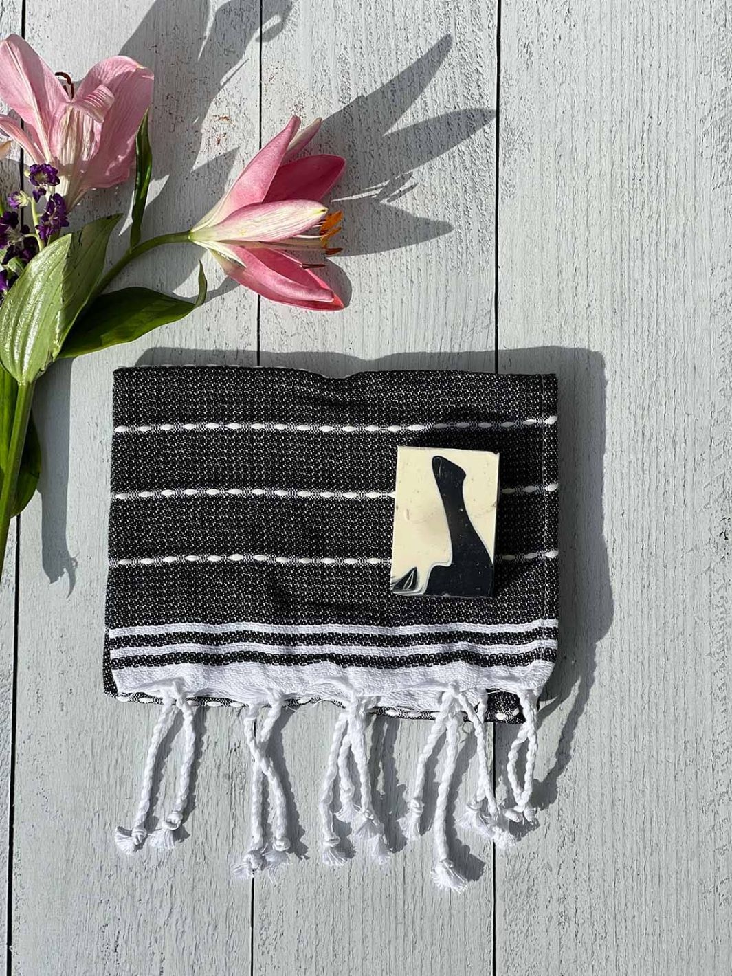 Black Stitched Bicolor Hand Towel