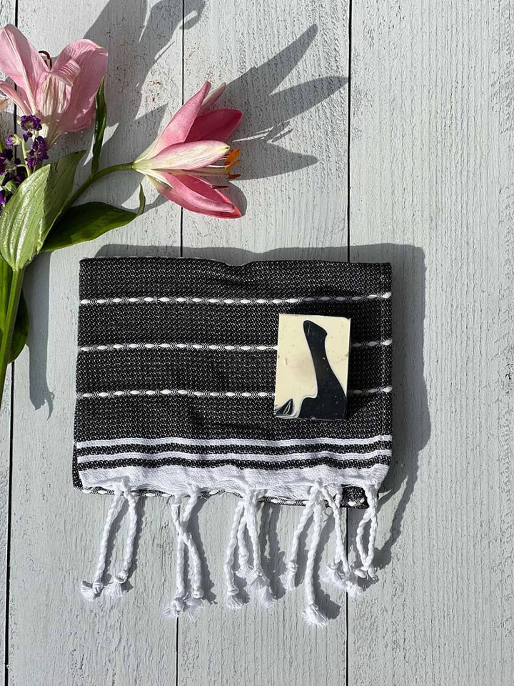 Black Stitched Bicolor Hand Towel