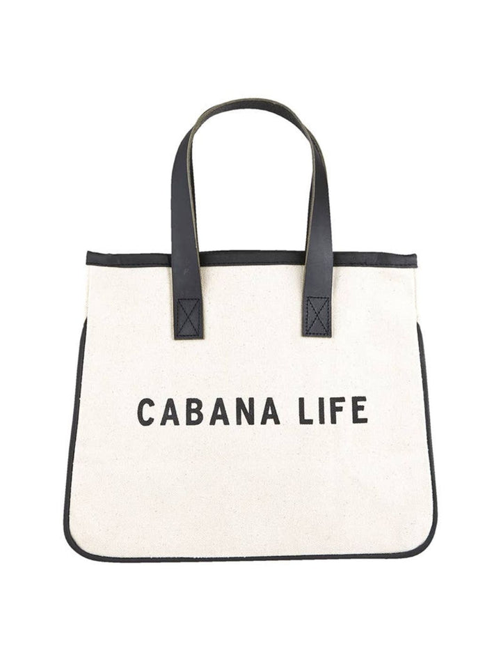"Cabana Life" tote, canvas and genuine leather, perfect size for beach essentials.