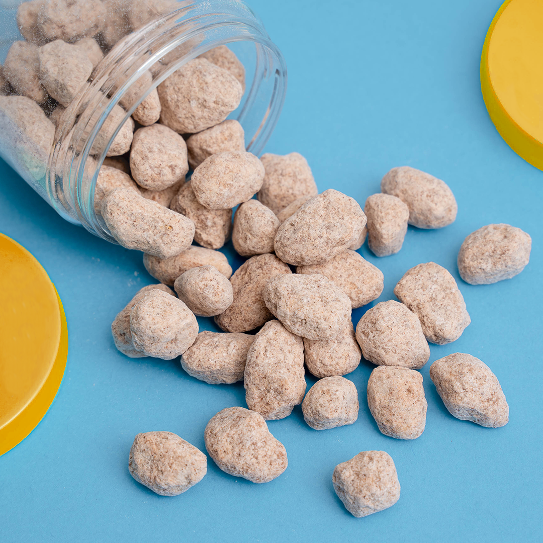 Close-up of Cinnamon Spice Almonds with a golden brown cinnamon coating.