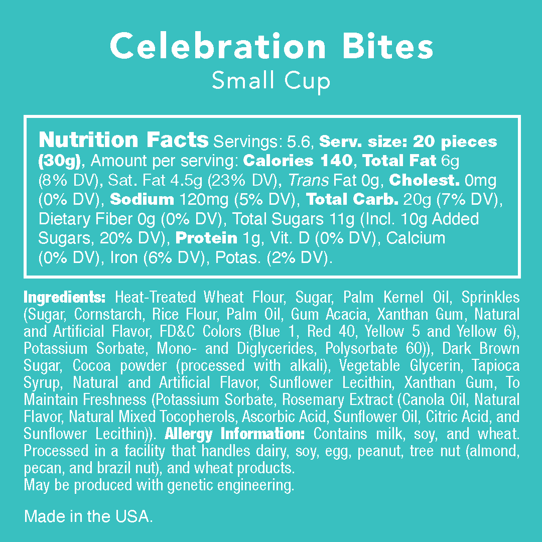 Nutrition Facts for Celebration Brownie Bites.