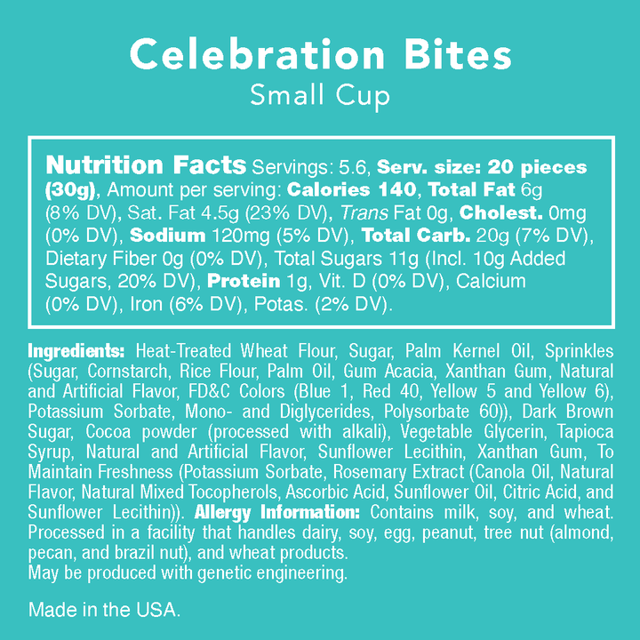 Nutrition Facts for Celebration Brownie Bites.