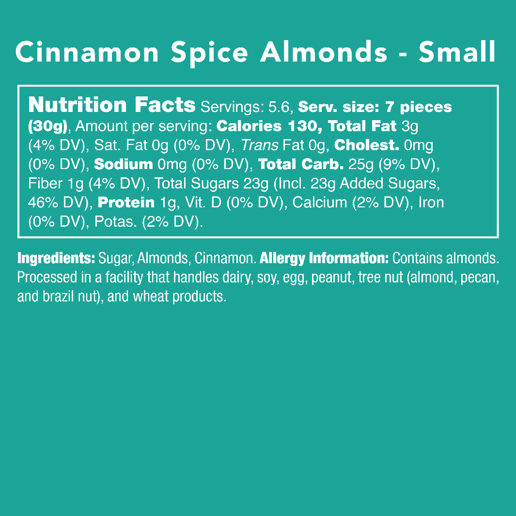Nutritional Facts for Cinnamon Spice Almonds by Candy Club.