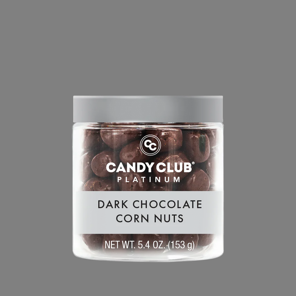 Corn nuts coated in rich dark chocolate.