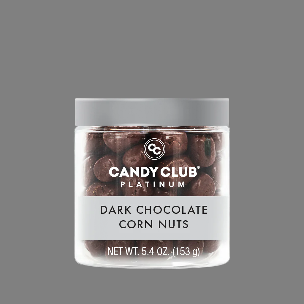 Corn nuts coated in rich dark chocolate.