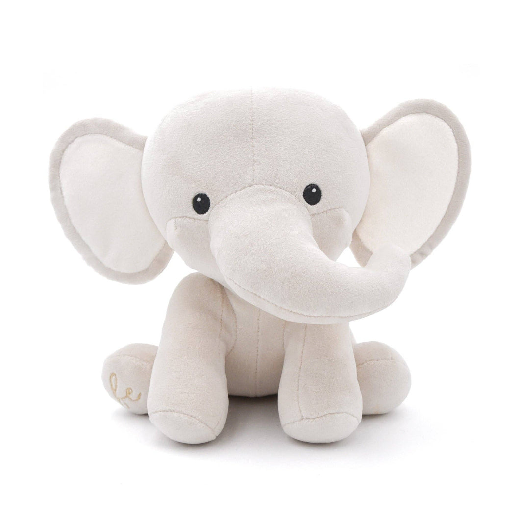Front view of Ella plushie elephant dog toy with velvet crinkle ears and stitched eyes.