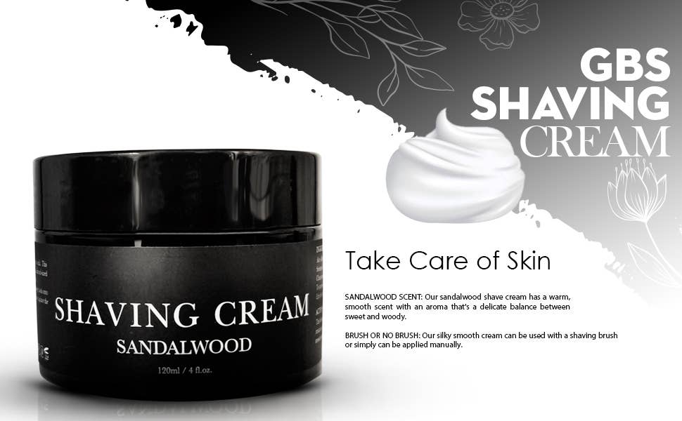 4 oz sandalwood shaving cream, included in the GBS Shaving Kit.