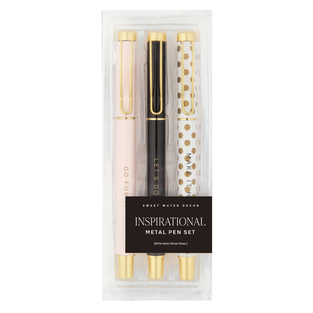 Go For It Inspirational Pen Set beautifully packaged in a clear gift-ready box.