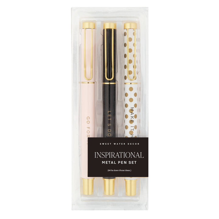 Go For It Inspirational Pen Set beautifully packaged in a clear gift-ready box.