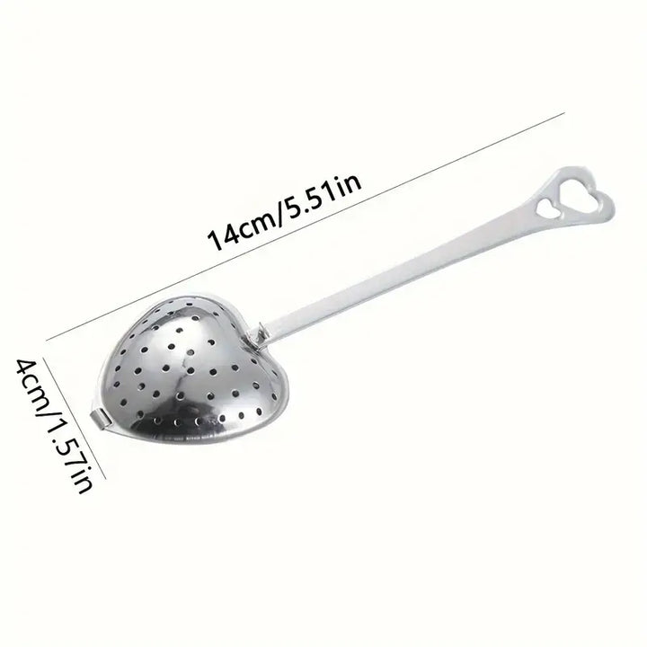 Heart-Shaped Stainless Steel Tea Strainer measures 1.57" X 5.51".