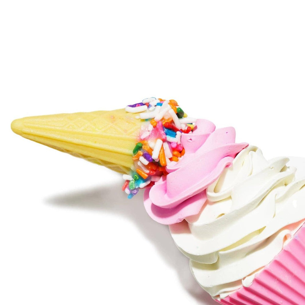 Close-up of cupcake soap showcasing its frosting details and texture.
