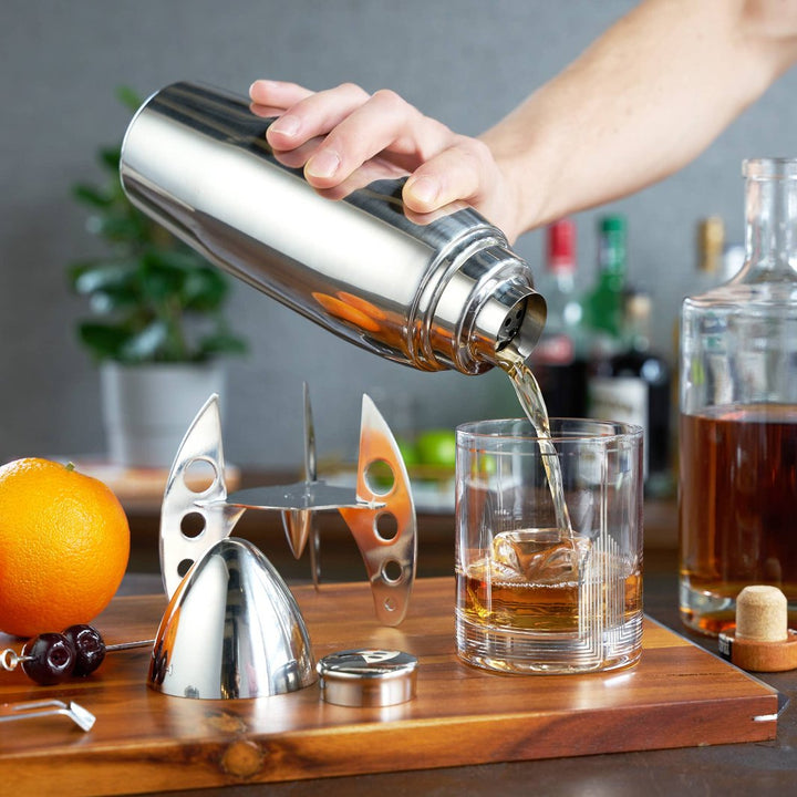 Irving™ Stainless Steel Rocket Cocktail Shaker by Viski  in use.