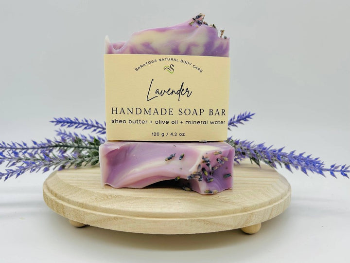 Lavender Handmade Soap Bar in eco-friendly packaging.