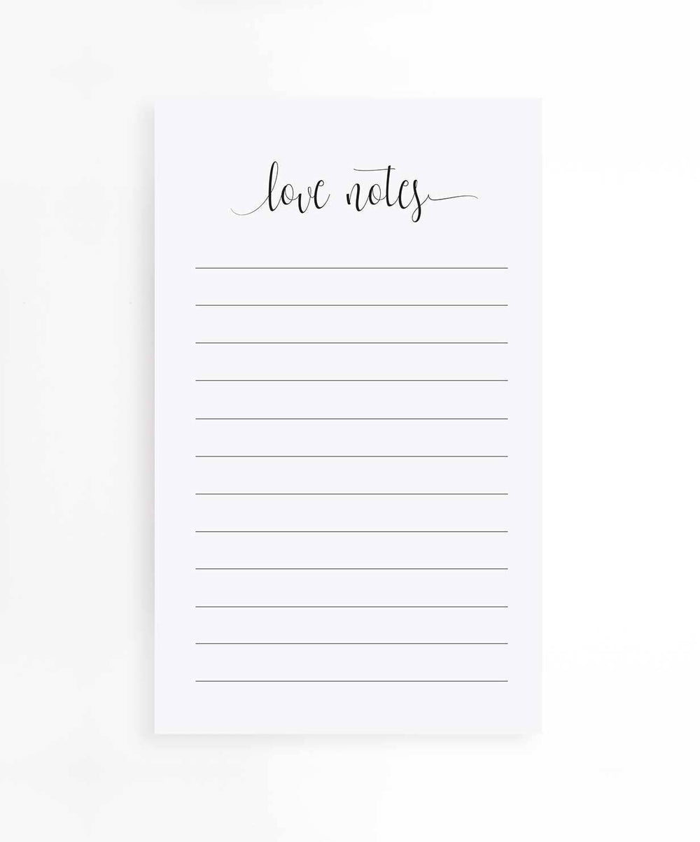 Close-up view of elegant Love Notes Notepad ideal for wedding planning and romantic notes.