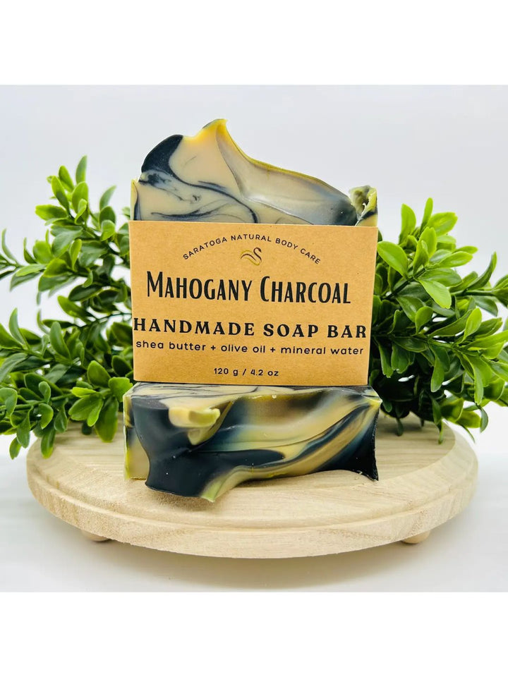 Mahogany Charcoal Handmade Soap in eco-friendly packaging