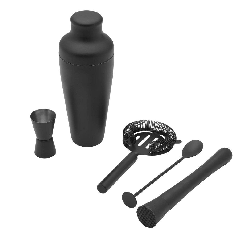 5 piece matte black cocktail shaker set by Houdini.