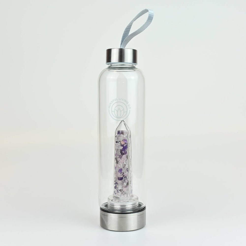Crystal Clear in Love Water Bottle with Rose Quartz and Amethyst Blend