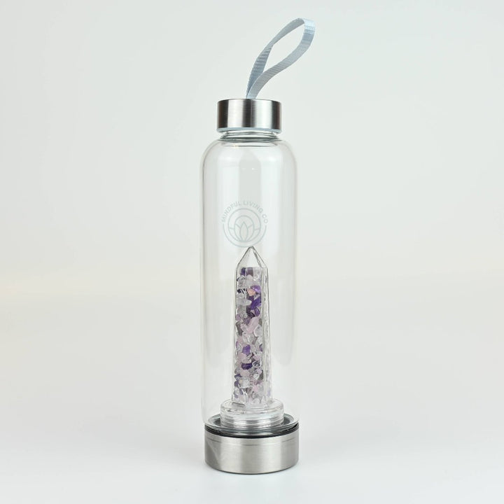 Crystal Clear in Love Water Bottle with Rose Quartz and Amethyst Blend