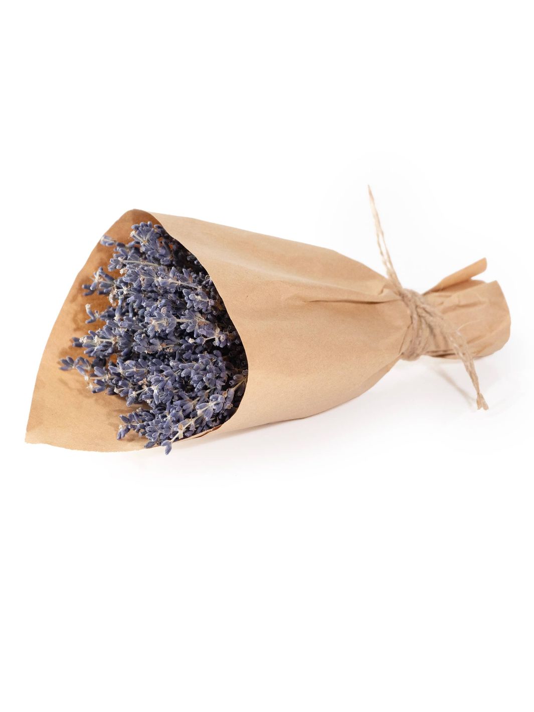 Petite French Lavender Bundle sourced from Provence, France, wrapped in Kraft paper and tied with jute rope, adding a lovely accent to any space.