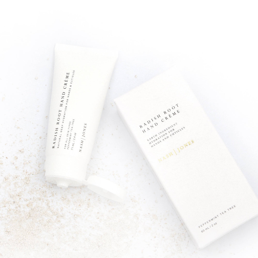 Stylish packaging of Radish Root Hand Crème, perfect for gifting and skincare lovers.