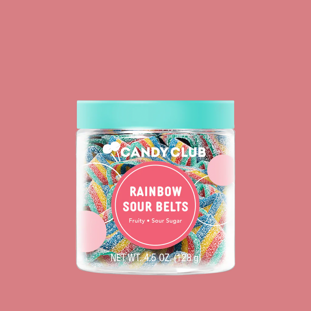Rainbow Sour Belts with bright colors and sugary coating.