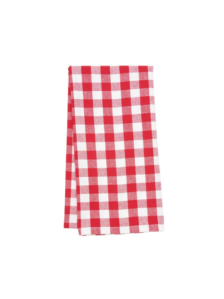 Red and white gingham checked kitchen towel.