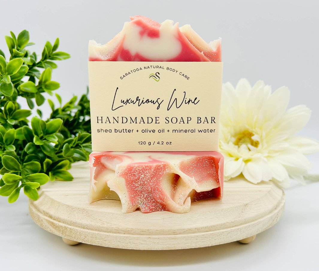 Red Wine Handmade Soap Bar showcasing its vibrant wine-inspired design.