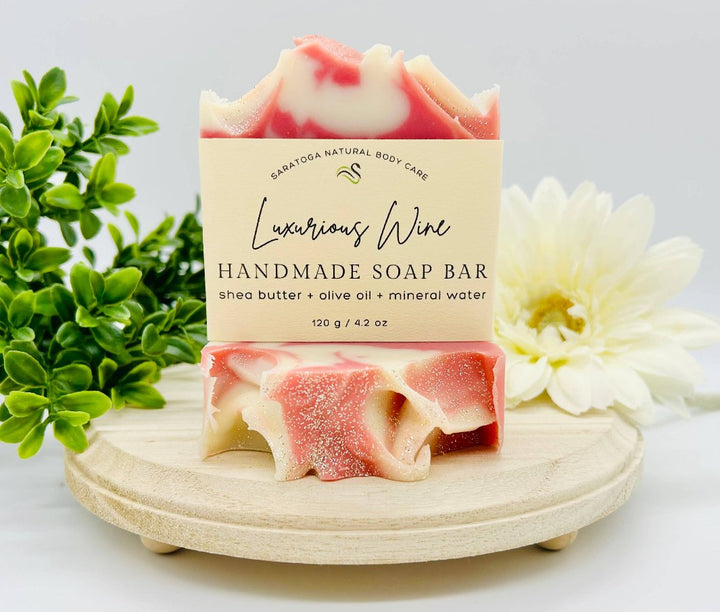 Red Wine Handmade Soap Bar showcasing its vibrant wine-inspired design.