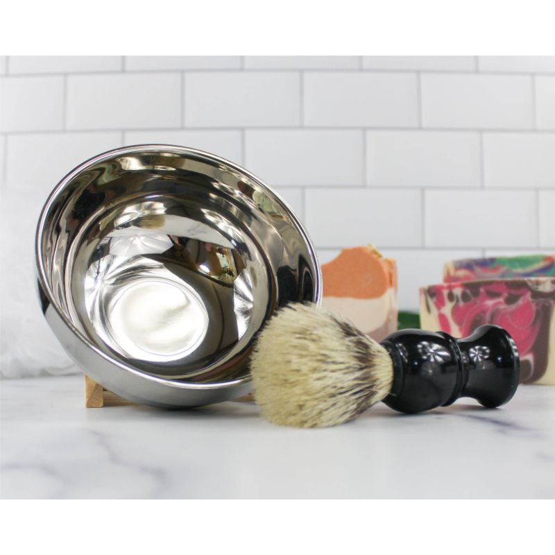 Boar Bristle Brush and Stainless Steel Shaving Bowl