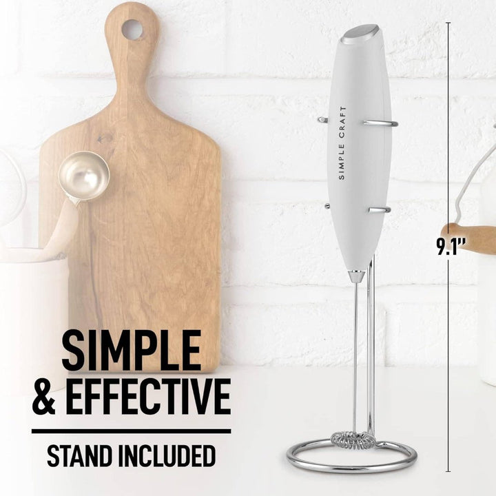 Simple Craft Handheld Drink Mixer measures 9.1" tall. Stand is included. 
