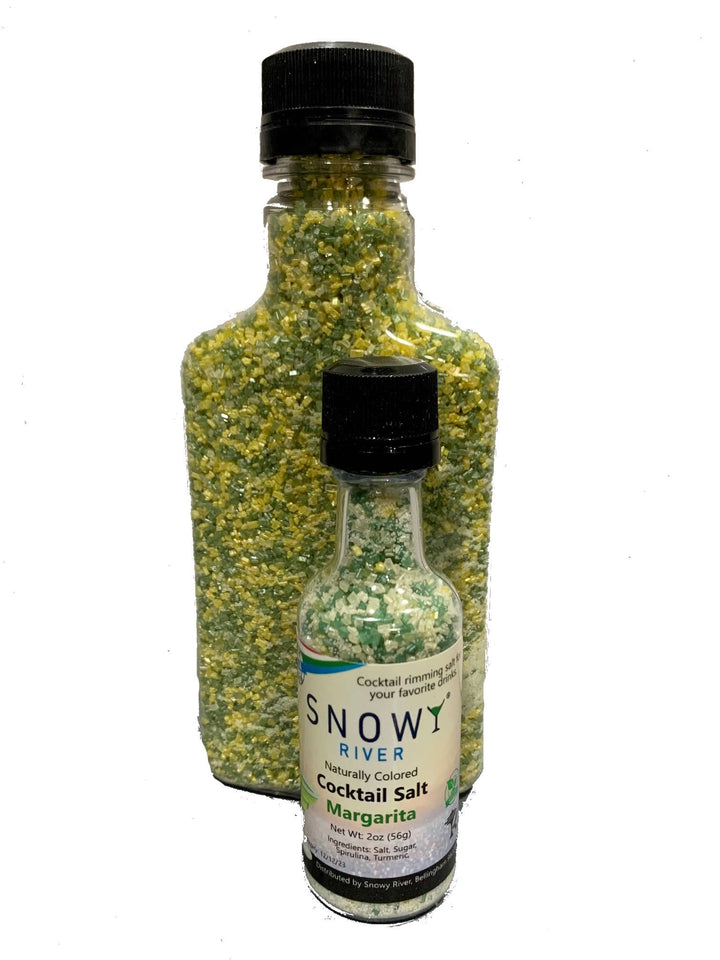 Snowy River Margarita Cocktail Salt in a 6oz gift bottle (larger bottle shown), perfect for cocktail rimming.
