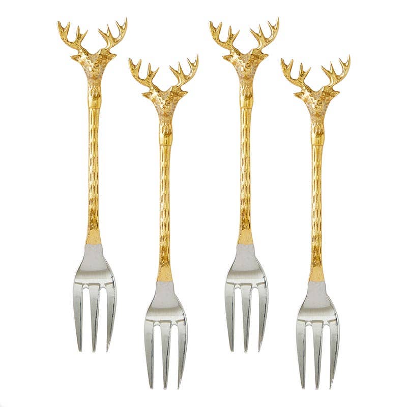 Set of four Stag Appetizer Forks, perfect for serving small bites on charcuterie boards and appetizers.