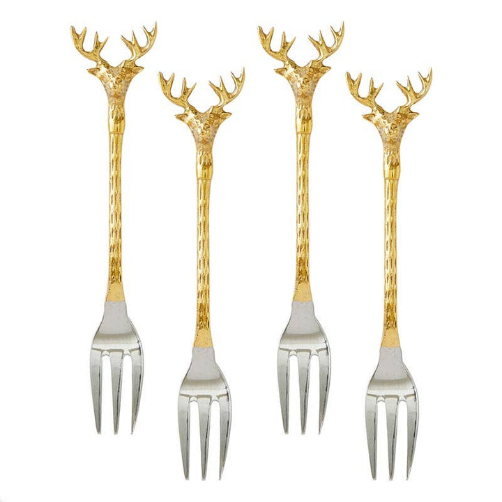 Set of four Stag Appetizer Forks, perfect for serving small bites on charcuterie boards and appetizers.