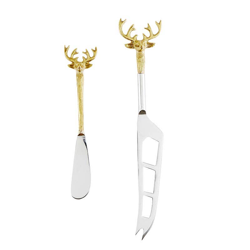 Stag Cheese Knives with gold antler handles, part of the White + Gold Holiday Collection.