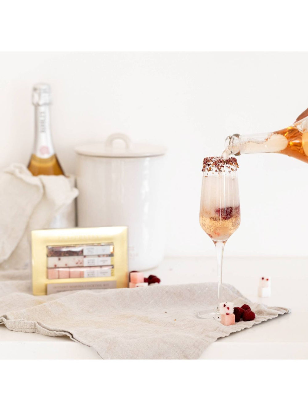 Instant Rose Cocktail Created with Champagne and Edible Rose Petals