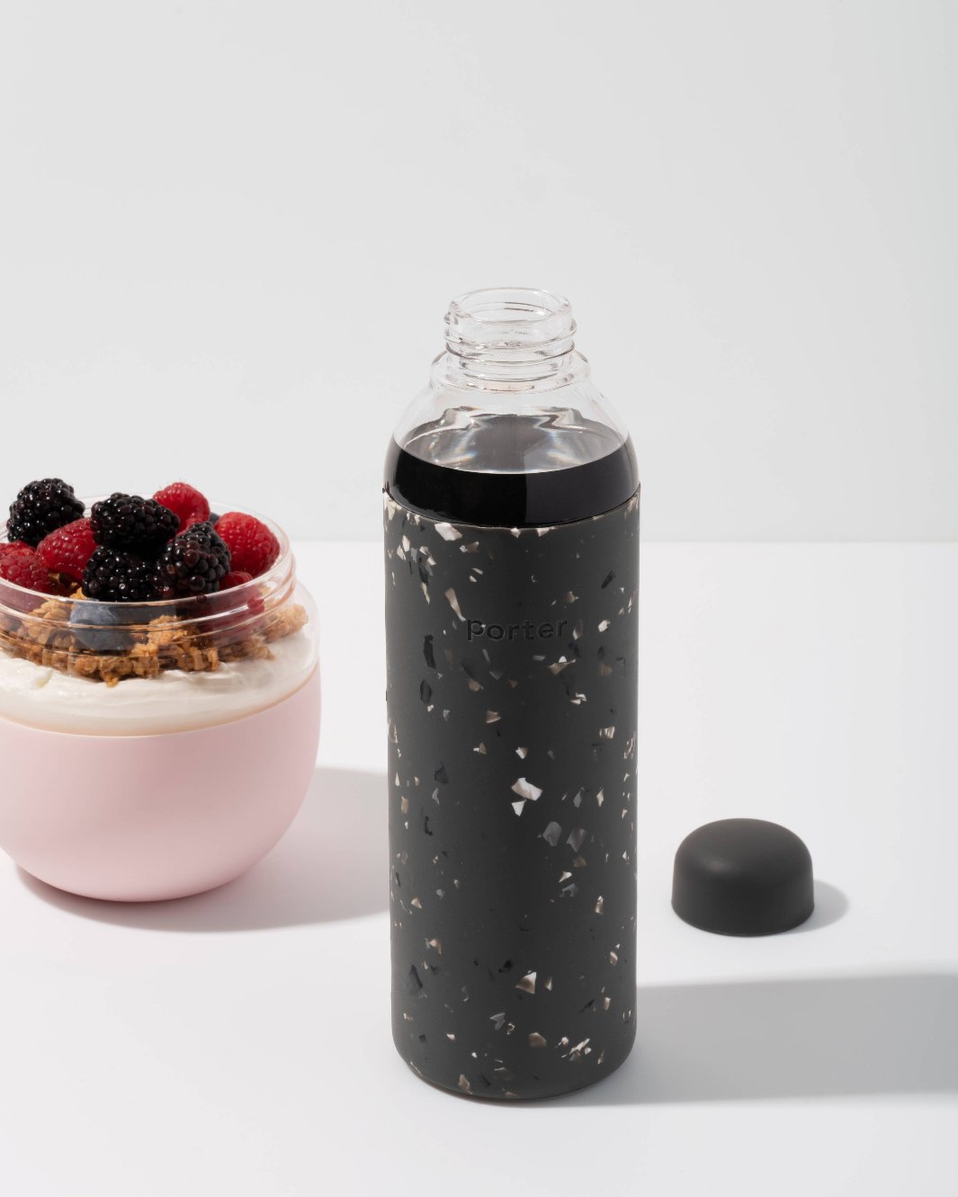 Wide Mouth Terrazzo Glass Water Bottle with Airtight Cap.