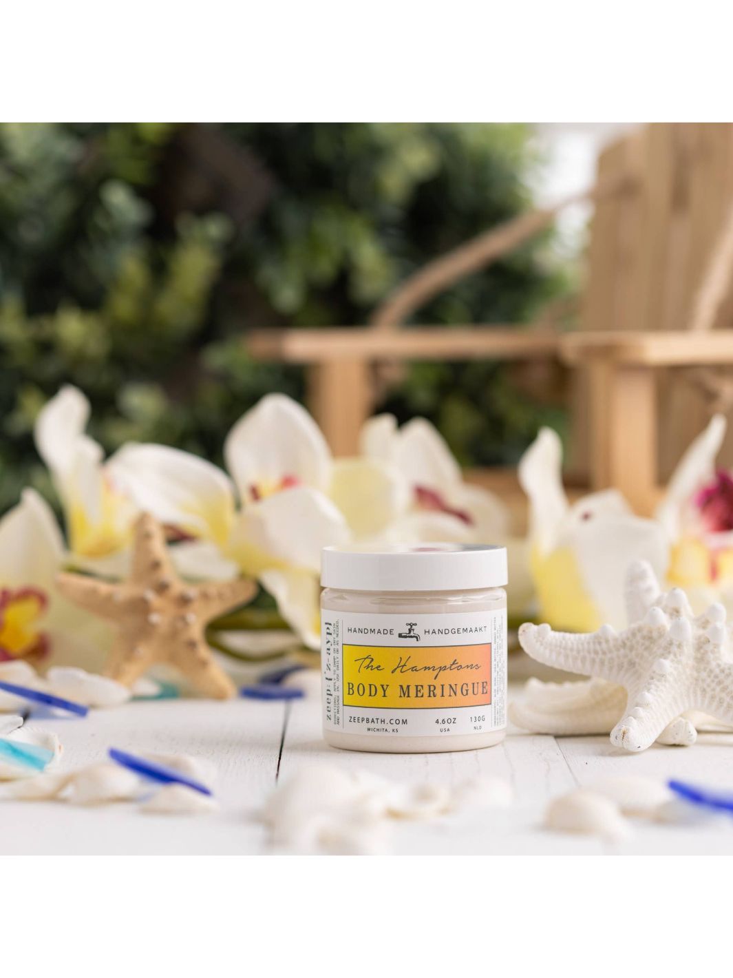 Jar of The Hamptons Body Meringue, a luxurious, limited edition body moisturizer with a refreshing ocean mist scent.
