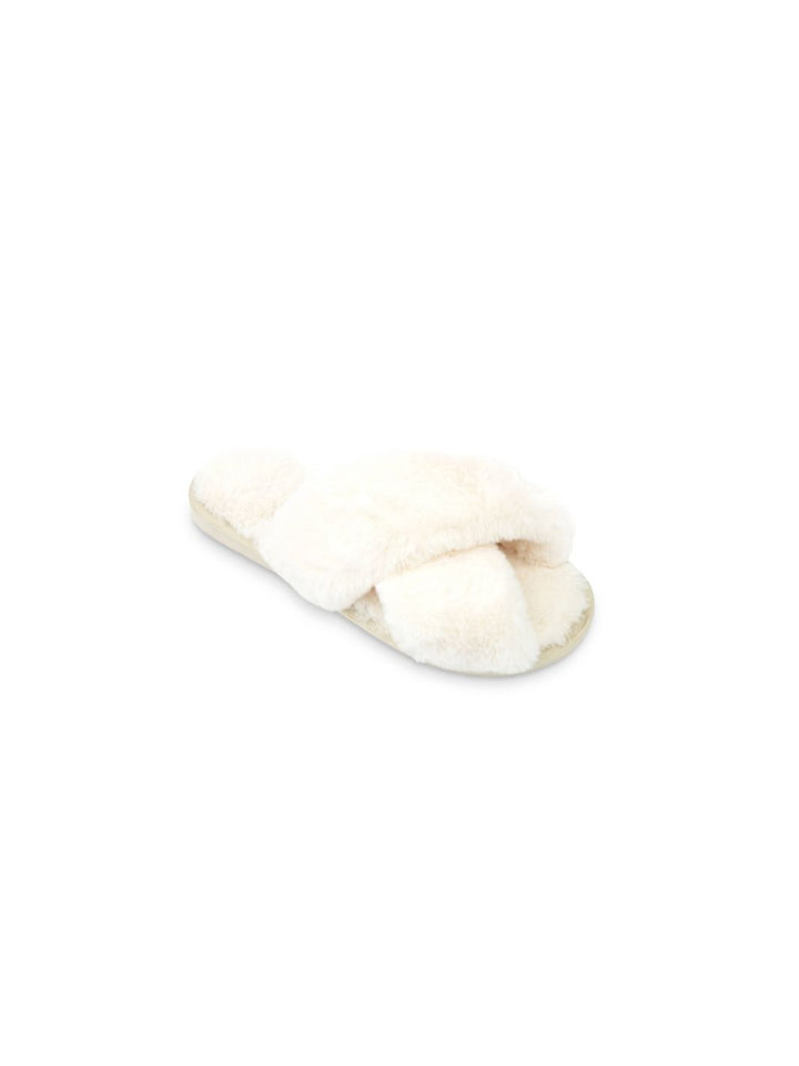 Ivory Plush Cross Band Slippers
