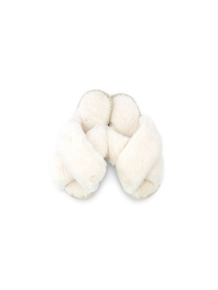 Ivory Plush Cross Band Slippers
