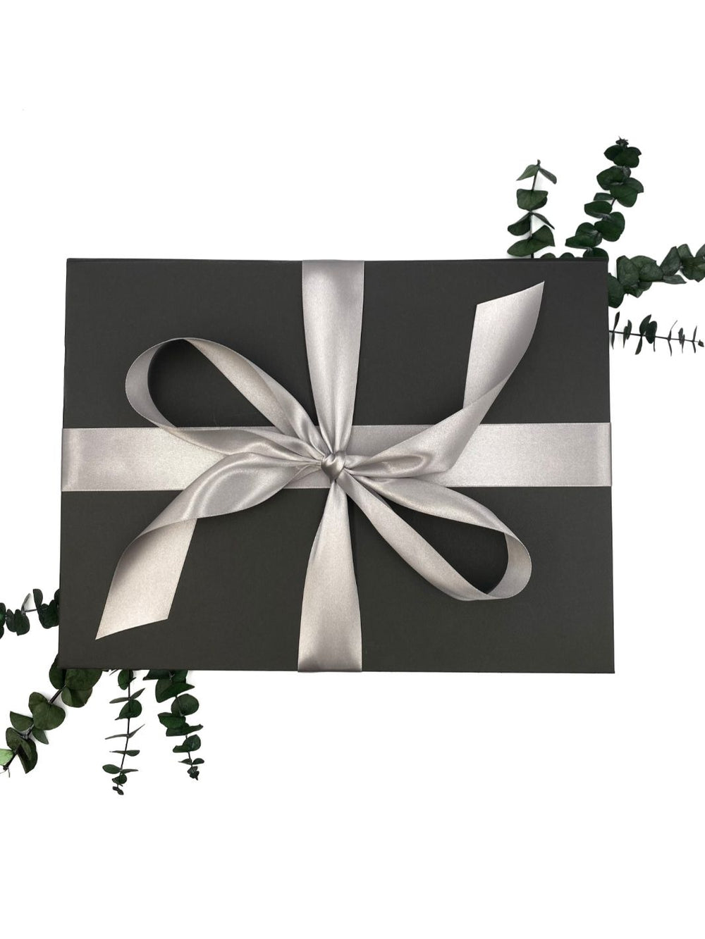 World of Gifting Black Gift Box with Silver Satin Ribbon Ready-to-ship.