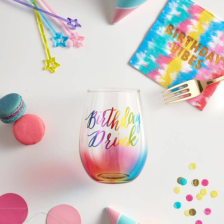 Rainbow "Birthday Drink" Wine Glass