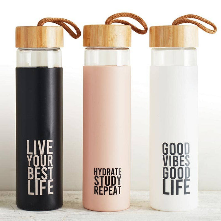 "Hydrate Study Repeat" Glass Bottle