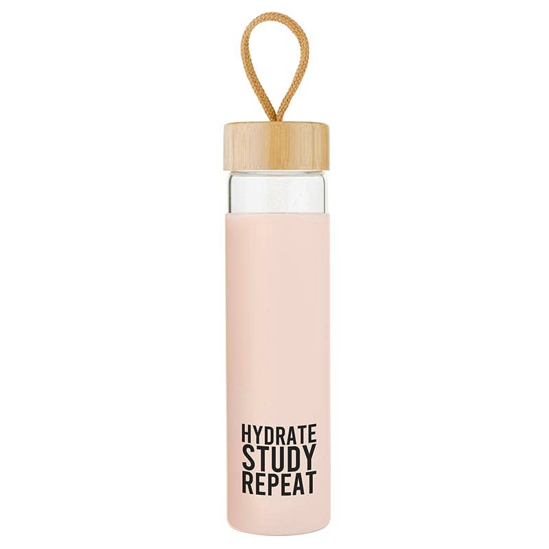 "Hydrate Study Repeat" Glass Bottle